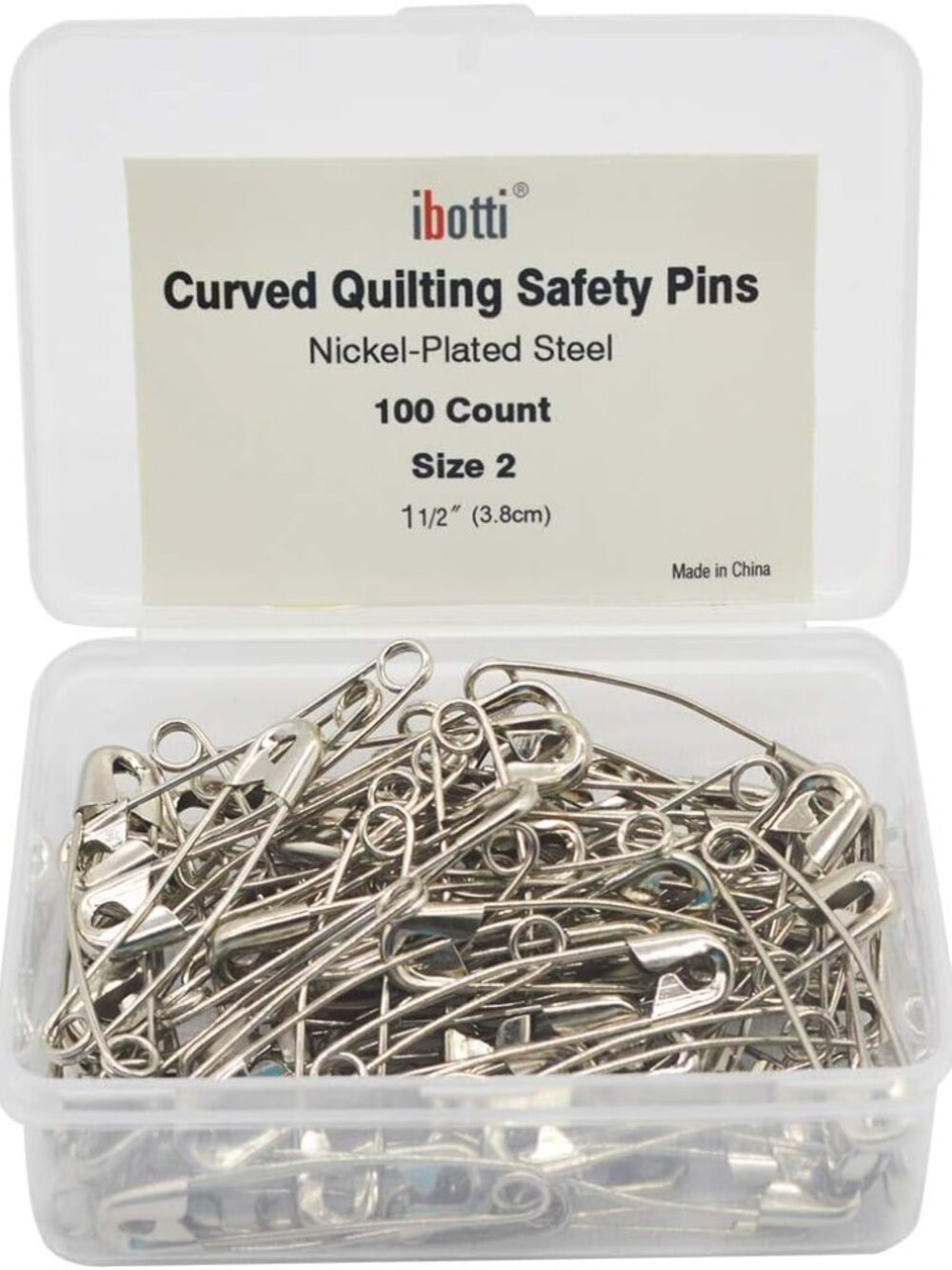 Curved Safety Pins for Quilting, Basting Pins, Size 2, 100-count